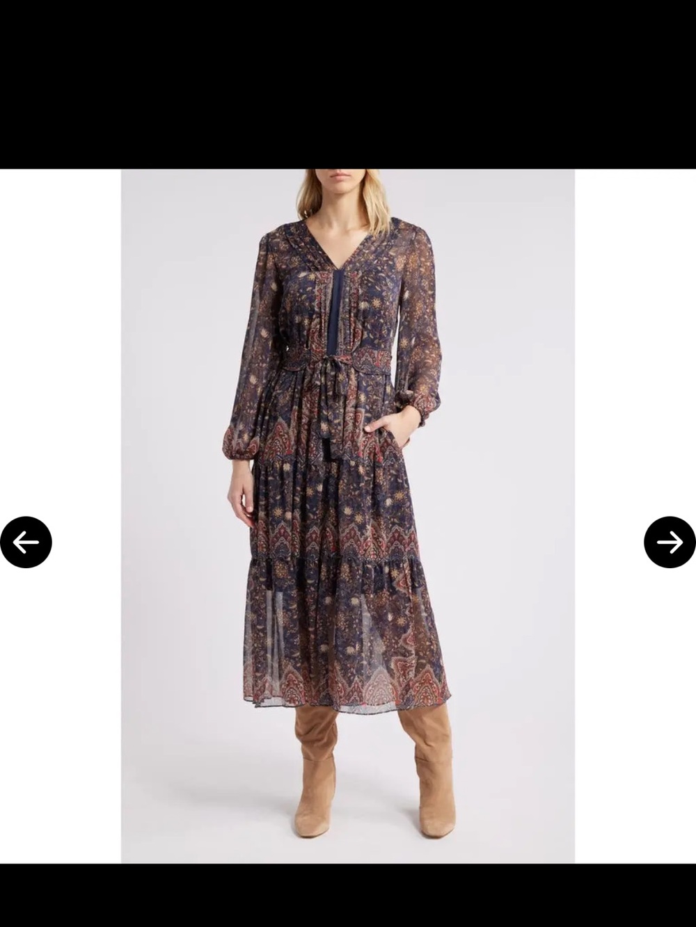 julia jordan Navy Multi Paisley Maxi Dress with Tie Waist